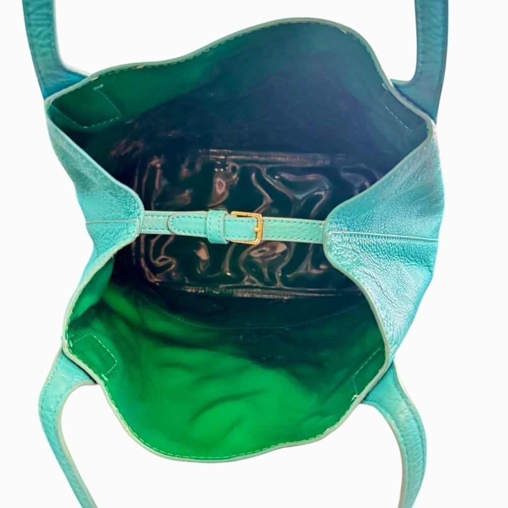 Tory Burch Aqua Turquoise Leather Michelle Tote - Picture 11 of 13